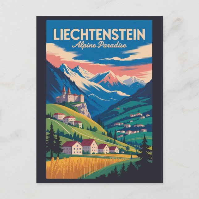 Liechtenstein Landscape Illustration Travel Art Vykort (Framsida)