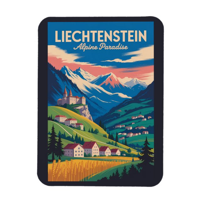 Liechtenstein landskapsillustration resa konst magnet (Vertikal)