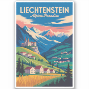 Liechtenstein landskapsillustration resekonst klistermärken