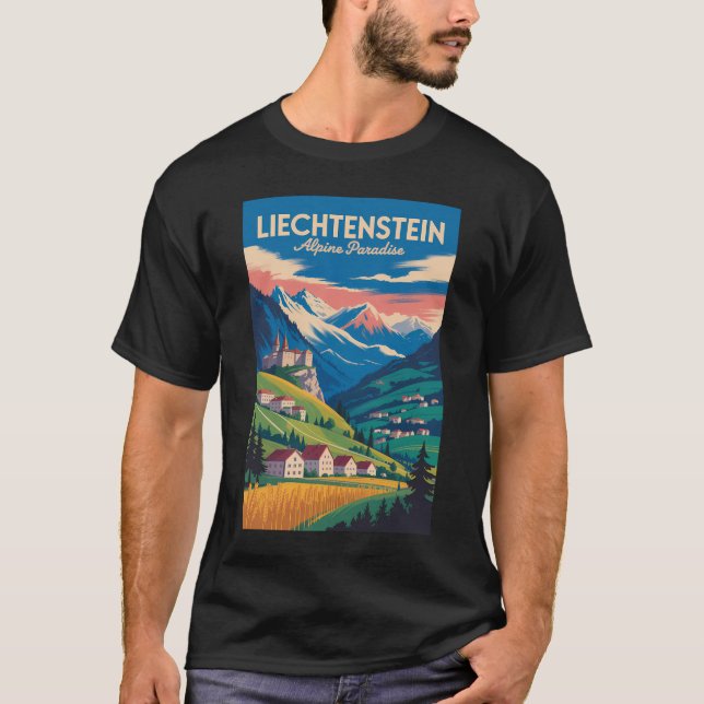 Liechtenstein landskapsillustration resekonst t shirt (Framsida)