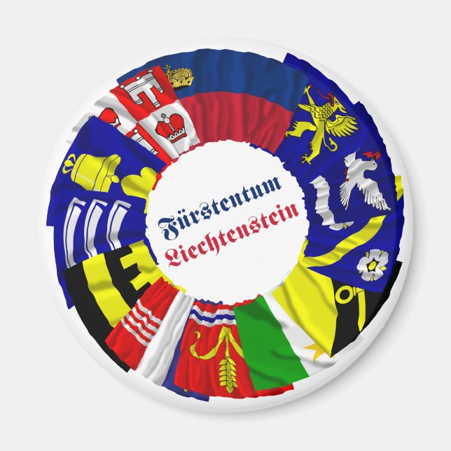 Liechtenstein och dess kommunfullmäktige Flaggor Magnet (Framsidan)