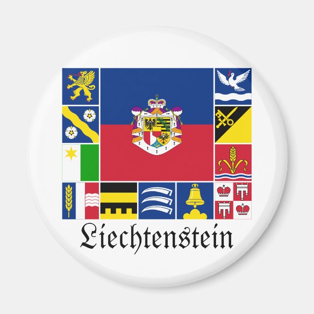 Liechtenstein och dess kommunfullmäktige Flaggor Magnet (Framsidan)