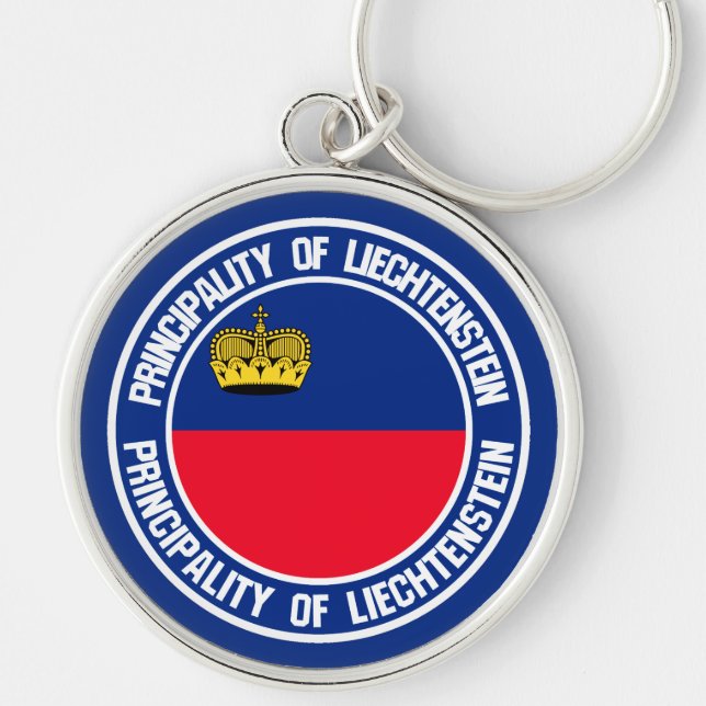 Liechtenstein Round Emblem Rund Silverfärgad Nyckelring (Framsidan)
