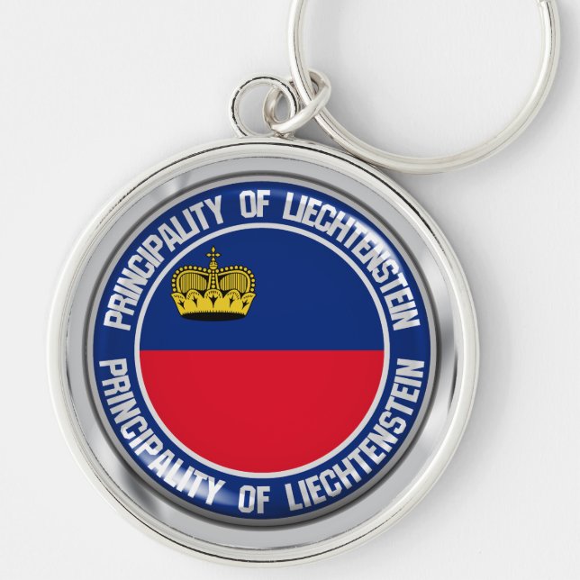 Liechtenstein Round Emblem Rund Silverfärgad Nyckelring (Framsidan)