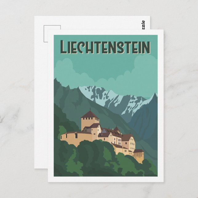 Liechtensteins Berömd Travel Ställe Illustration Vykort (Fram/baksida)