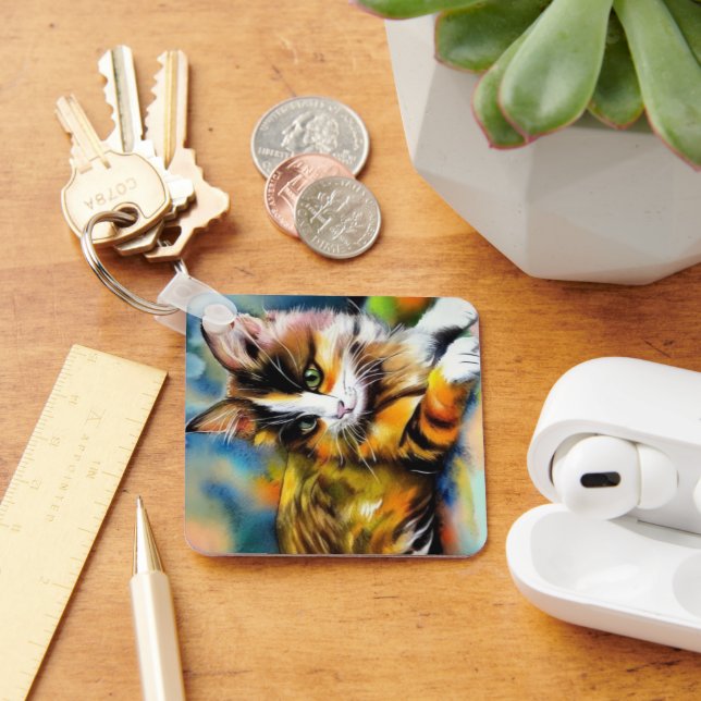 Liegende Katze, Aquarell -  Nyckelring (Skrivbord)