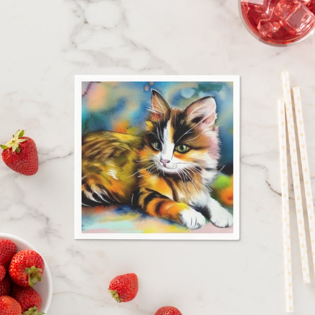 Liegende Katze, Aquarell -  Pappersservett (Insitu)