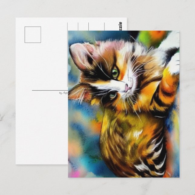 Liegende Katze, Aquarell -  Vykort (Fram/baksida)