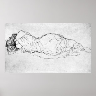 Liegende, tillbaka i figur av Gustav Klimt Poster
