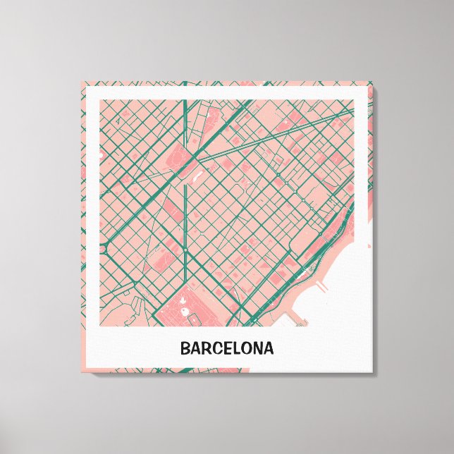 Lienzo mapa minimalista Barcelona - Rosa-verde Canvastryck (Framsida)
