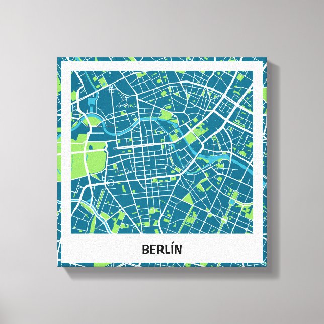 Lienzo mapa minimalista Berlín - Azul-Verde Canvastryck (Framsida)