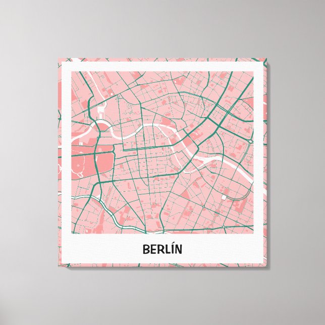 Lienzo mapa minimalista Berlín - Rosa-verde Canvastryck (Framsida)