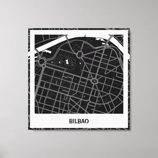 Lienzo mapa minimalista Bilbao - Negro-blanco Canvastryck (Framsida)