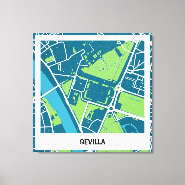 Lienzo mapa minimalista Sevilla - Azul-Verde Canvastryck (Framsida)