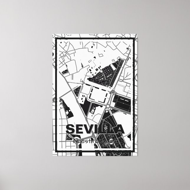 Lienzo mapa minimalista Sevilla - Blanco-negro Canvastryck (Framsida)