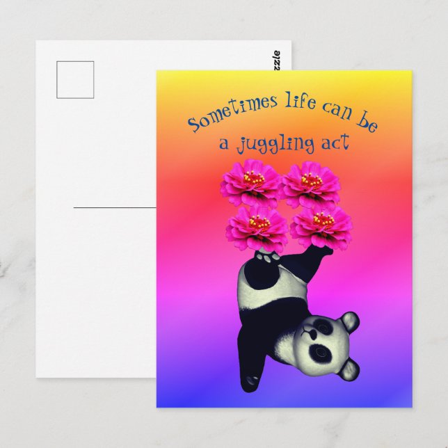 Life A Juggling Act Panda Bear Inspirational Vykort (Fram/baksida)