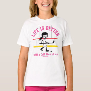 Life är Better Girl Hockey Player Tecknad Rosa Tröja