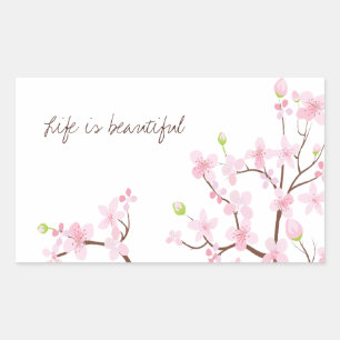 Life är en vacker Blommar för körsbär. Rektangulärt Klistermärke