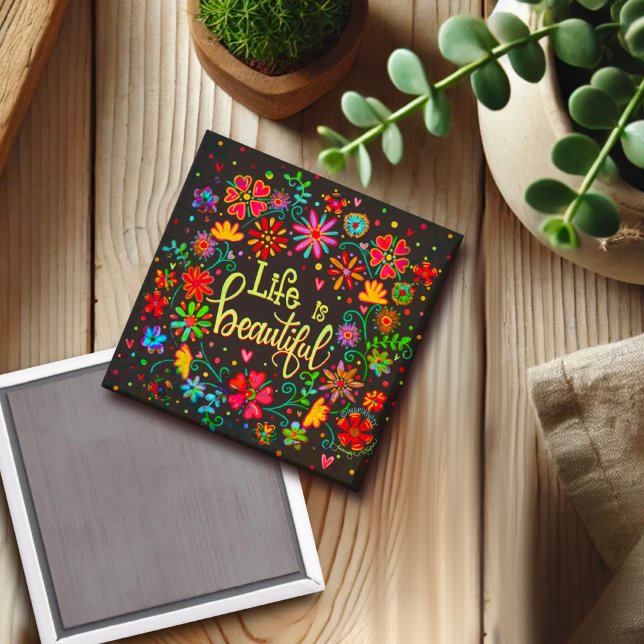 Life är en vacker svart Blommigt Inspirief Magnet (Skapare uppladdad)