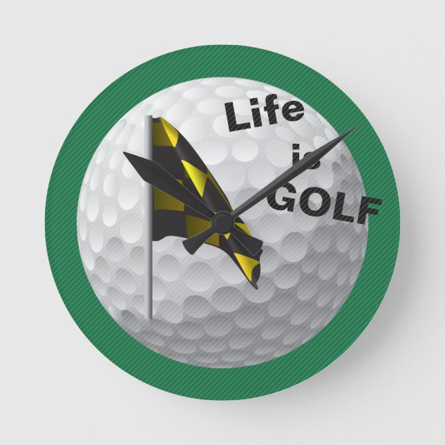 Life är Golf Flagga Golfball Grönt Gult Clock Rund Klocka (Framsida)
