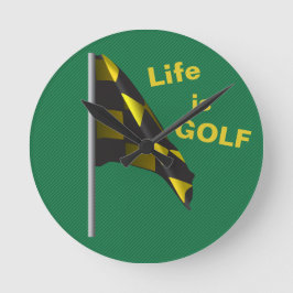 Life är Golf Flagga Grönt Gult Clock Rund Klocka