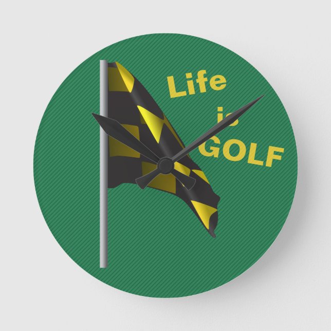 Life är Golf Flagga Grönt Gult Clock Rund Klocka (Framsida)