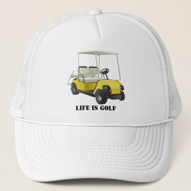 Life är Golf Golfer Cart Gult White Boll Cap Truckerkeps (Framsida)