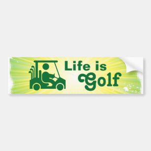 Life är Golf Golfer Golf Cart Grönt Gult Bildekal