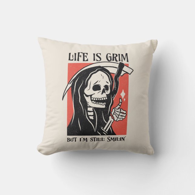 Life är Grim Funny Grim Reaper Funny Sarcastic Pun Kudde (Framsida)