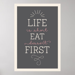 Life är Kort Eat Dessert First Retro Poster