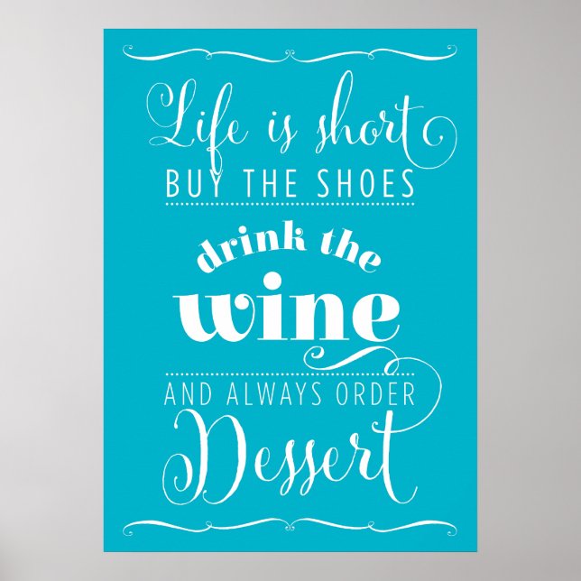 Life är KORT moderna typografi, motivationsblått Poster (Framsidan)