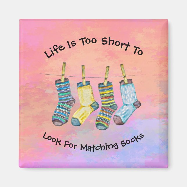 Life är Kort Socks Ord citerar Rosa Watercolor Magnet (Framsidan)