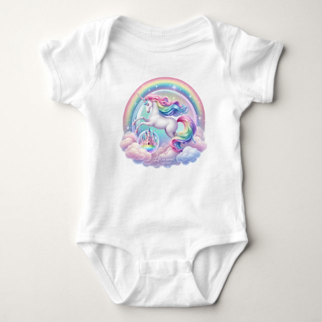 Life är Sweet Magic Unicorn Rainbow Castle T Shirt (Framsida)