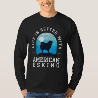 Life Better American Eskimo Vintage Blue Hund Mamm T Shirt