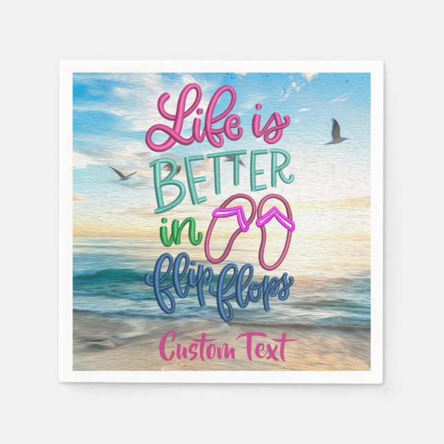 Life Better Flinflip flops Quote Ocean Summer Funn Pappersservett (Framsidan)
