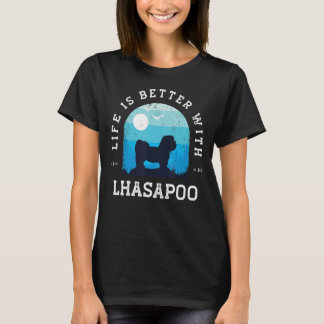 Life Better Lhasapoo Vintage Blue Hund Mamma Pappa T Shirt