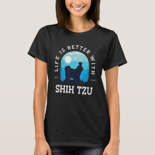 Life Better Shih Tzu Vintage Blue Hund Mamma Pappa T Shirt