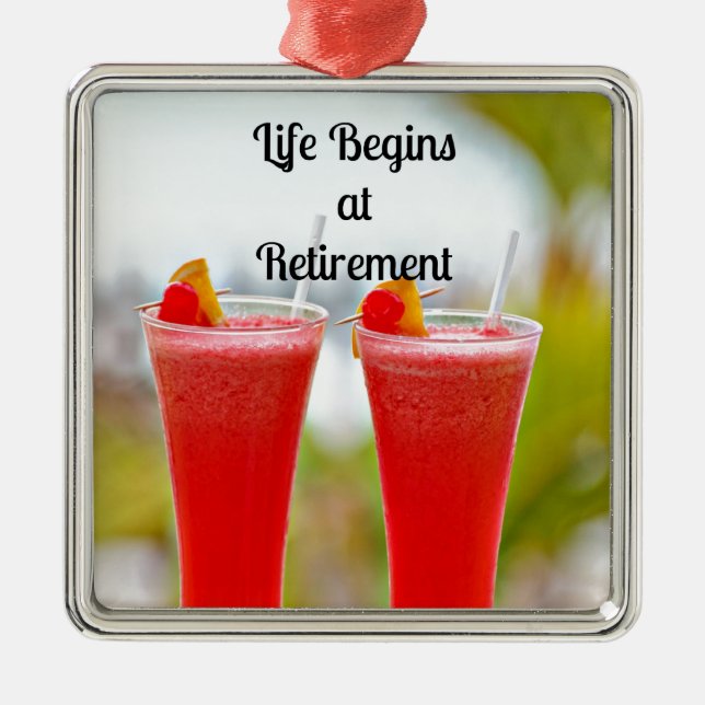 Life börjar i Pension - Frosty Tropical Drinks Julgransprydnad Metall (Framsidan)