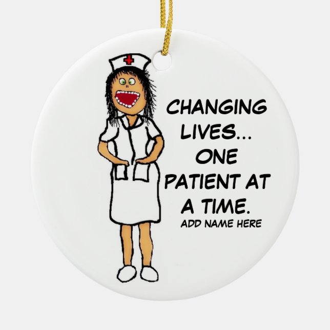 Life Changing Nurse Tecknad Julgransprydnad Keramik (Framsidan)