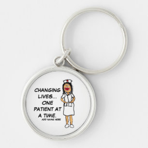 Life Changing Nurse Tecknad Rund Silverfärgad Nyckelring