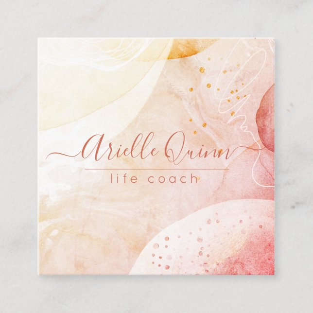 Life Coach Abstrakt Vattenfärgformer Rose Script Fyrkantigt Visitkort (Framsida)