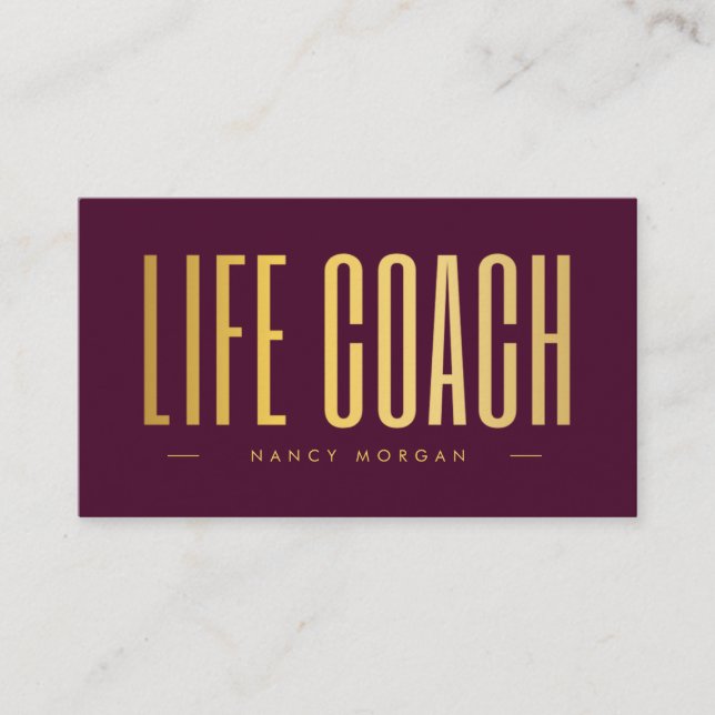 Life Coach Burgunder Och Guld  Visitkort (Framsida)