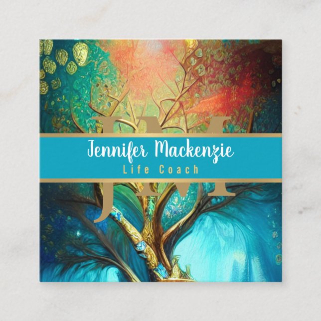 Life Coach Therapist Rainbow Livets träd Fyrkantigt Visitkort (Framsida)