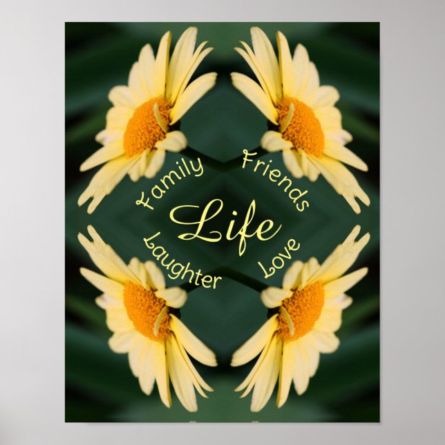 Life Daisy Flower Abstrakt inspirational Ord Poster (Framsidan)
