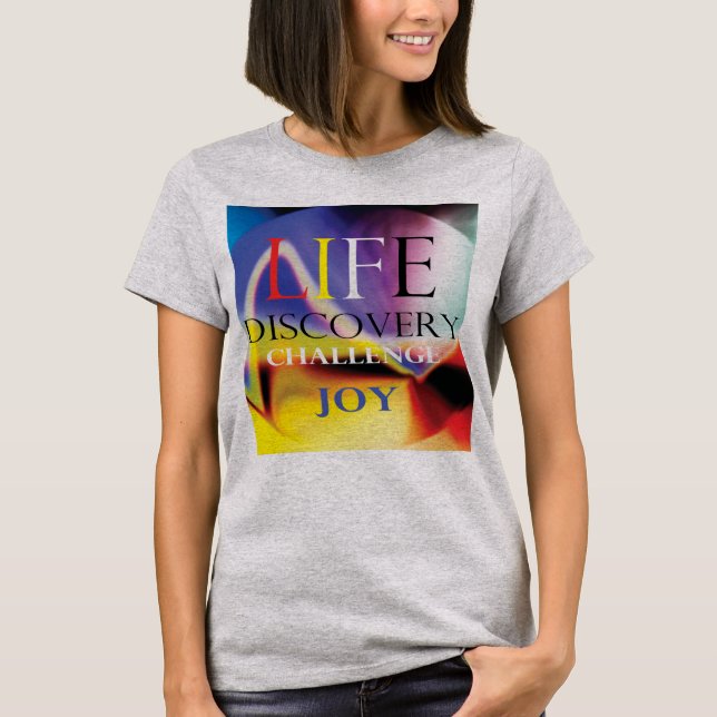 "Life Discovery Challenge Joy" Blue Red Gult Art T Shirt (Framsida)