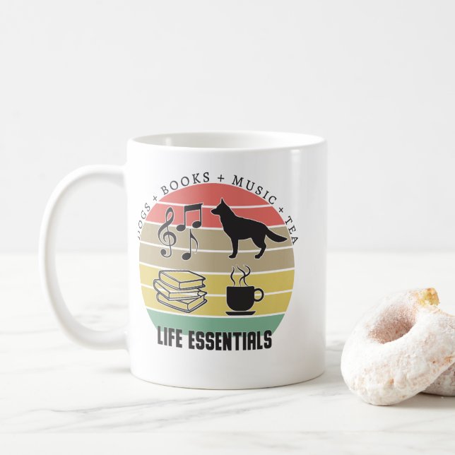 Life Essentials Hundar, Tea, Bokar, Music Vintage Kaffemugg (Med munk)