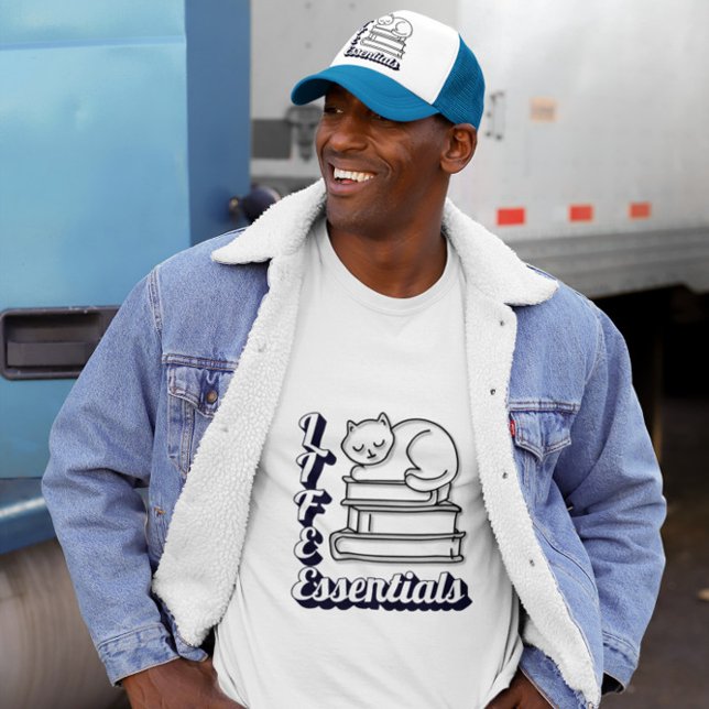 Life Essentials Ord Art | Bokar & Cats Älskare T Shirt (Skapare uppladdad)