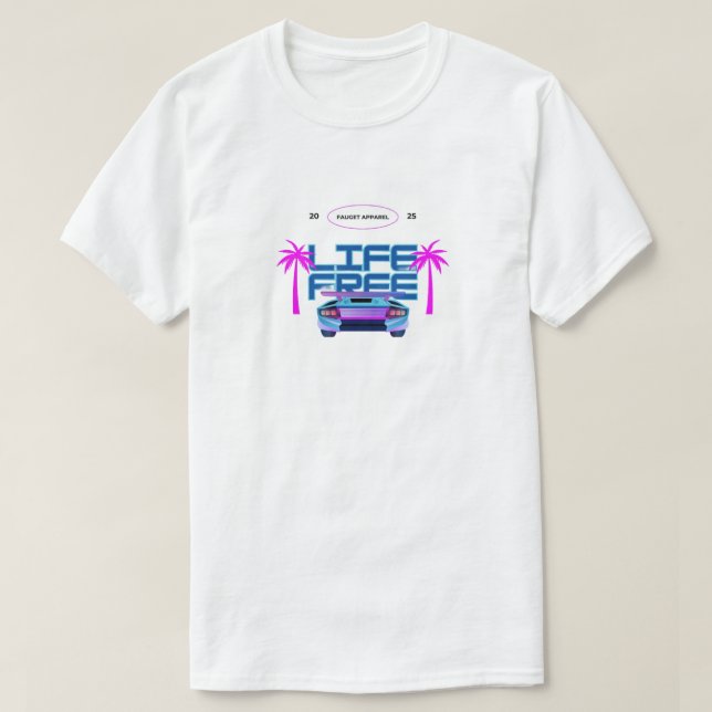 Life Free Neon Retro Car T-Shirt | Estetisk Palm (Design framsida)