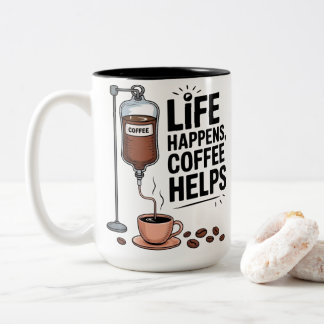 Life Happens Coffee Helps Funny Coffee Lover Två-Tonad Mugg