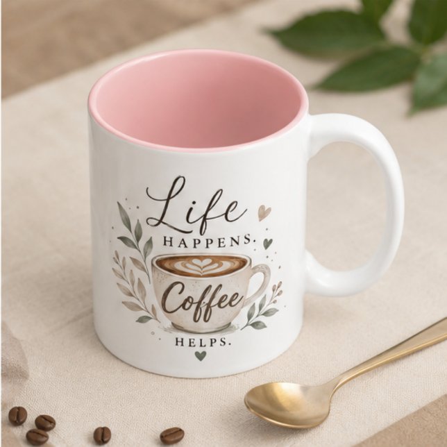 Life happens. Coffee helps Två-Tonad Mugg (Skapare uppladdad)